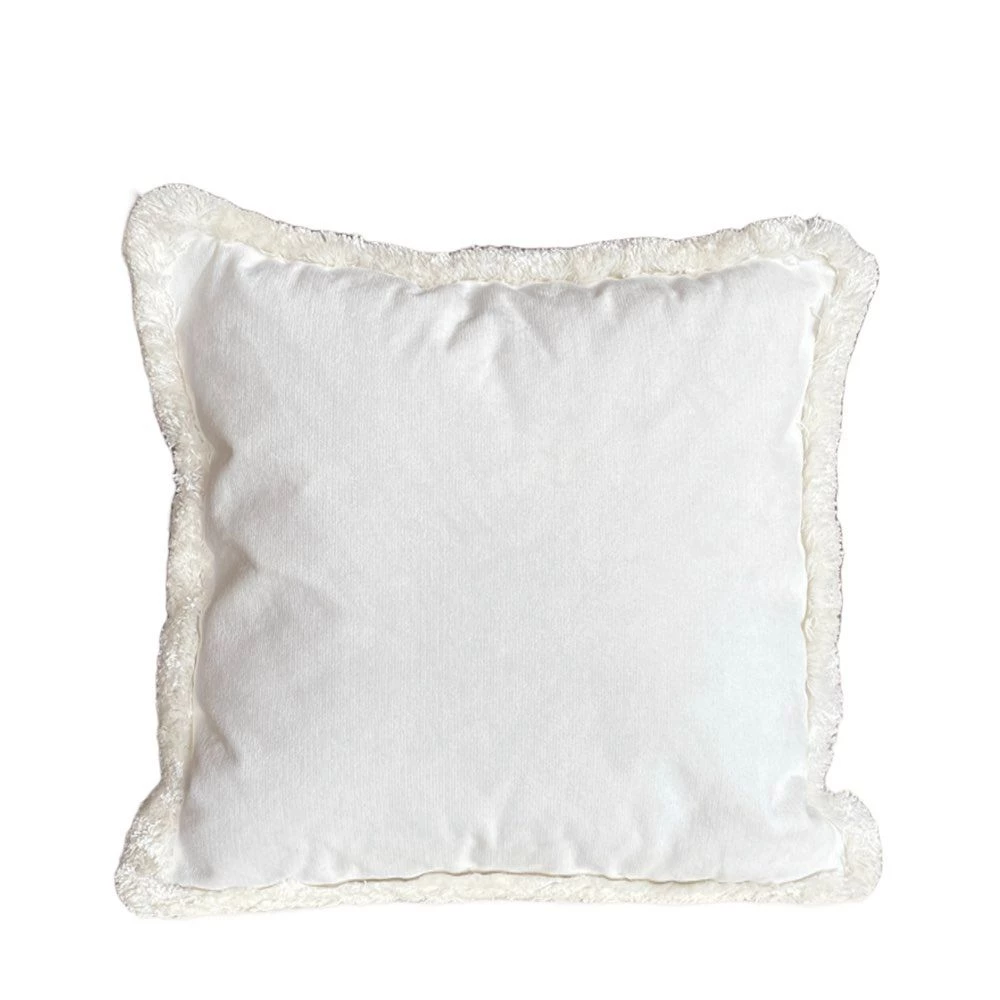 Ivory velvet cushion with fringes 40x40 cm