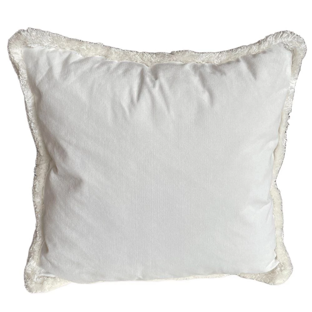 Ivory velvet cushion with fringes 50x50 cm
